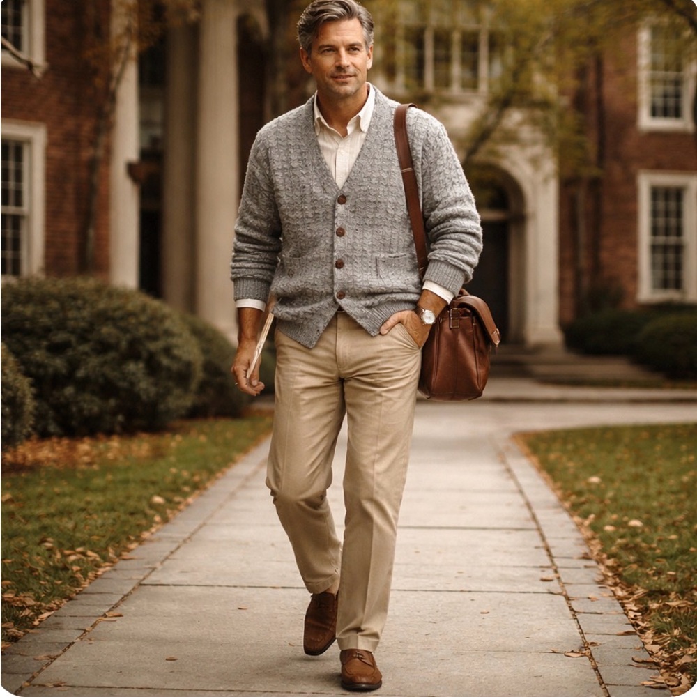 Vintage 90s Bill Blass XL Gray Grandpa Cardigan Cotton Blend Old Money Preppy